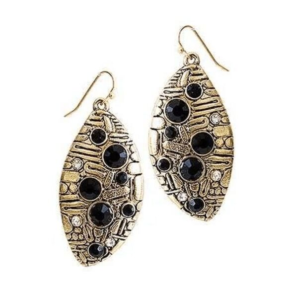2/$21 Black Gold Dangle Earrings with Stones - Picture 1 of 8